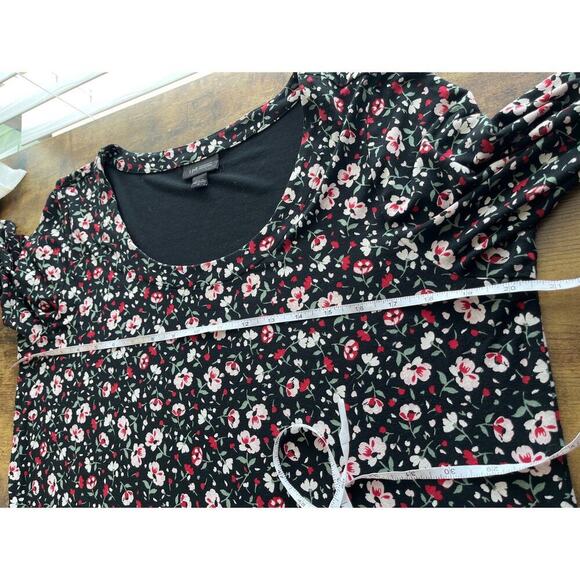 J.Jill Wearever Collection M Black/Pink Floral Print 3/4 Sleeves Lining Blouse - Picture 4 of 8